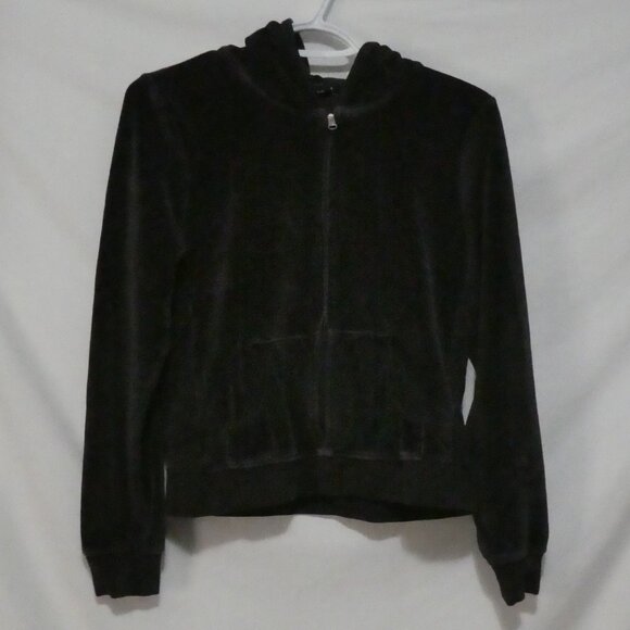 Y2K - GAP - Stretch | medium | Black Zip-Up Velour Hooded Jacket | Pockets - Picture 1 of 16